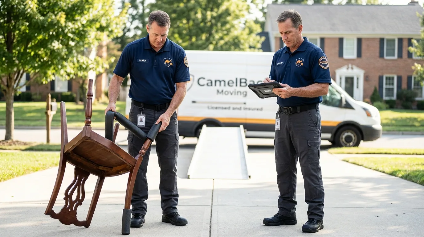 Movers inspecting furniture for damage prevention before loading in Taylorsville, KY