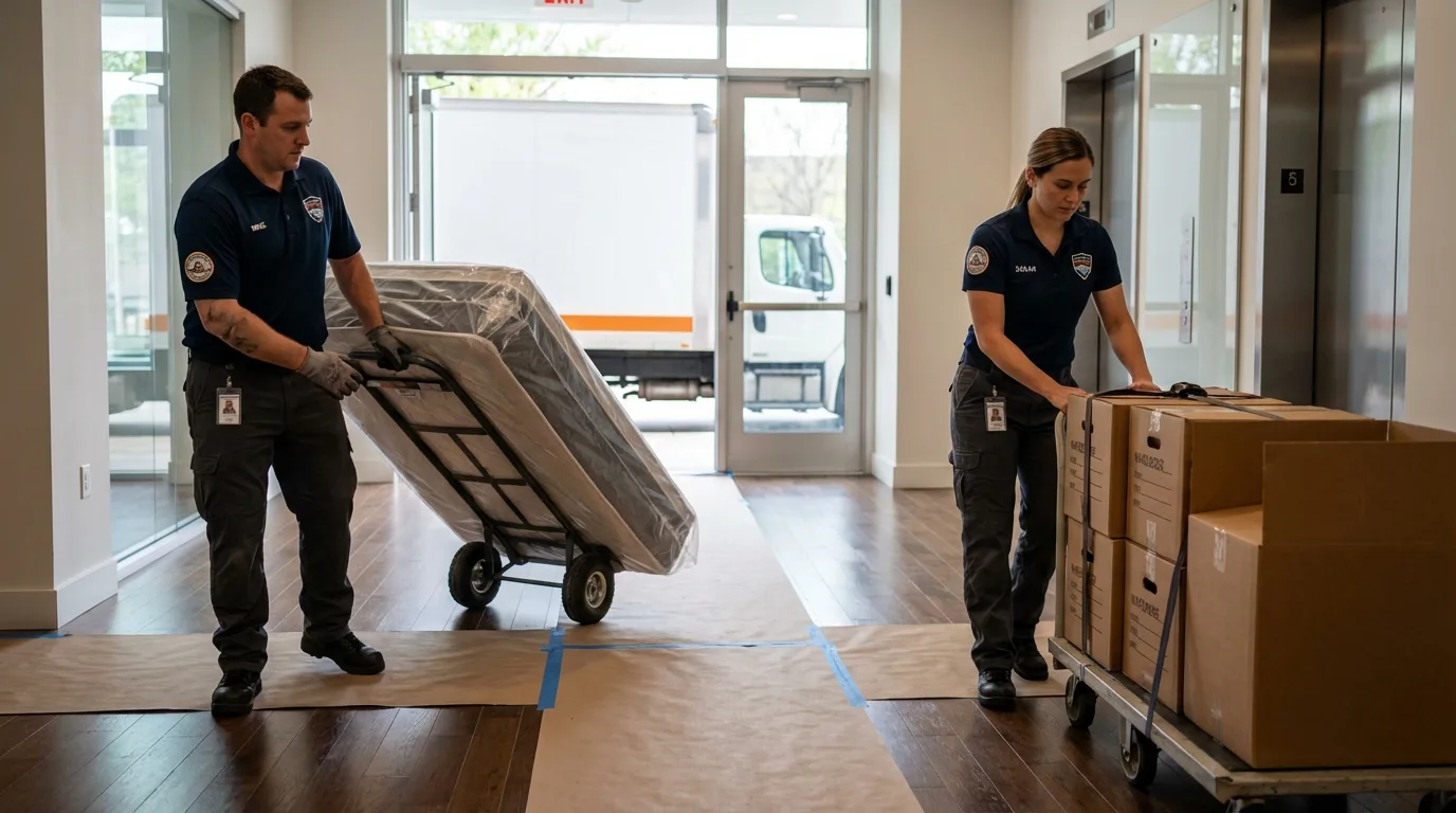 Professional apartment movers loading elevator in Taylorsville, KY