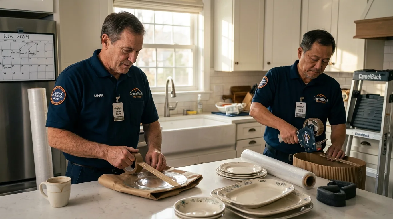 Professional crew packing kitchen dishware in Taylorsville, KY